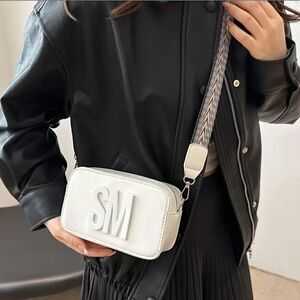 Trendy Vegan Leather Rectangle Crossbody Chest Bag Adjustable Strap